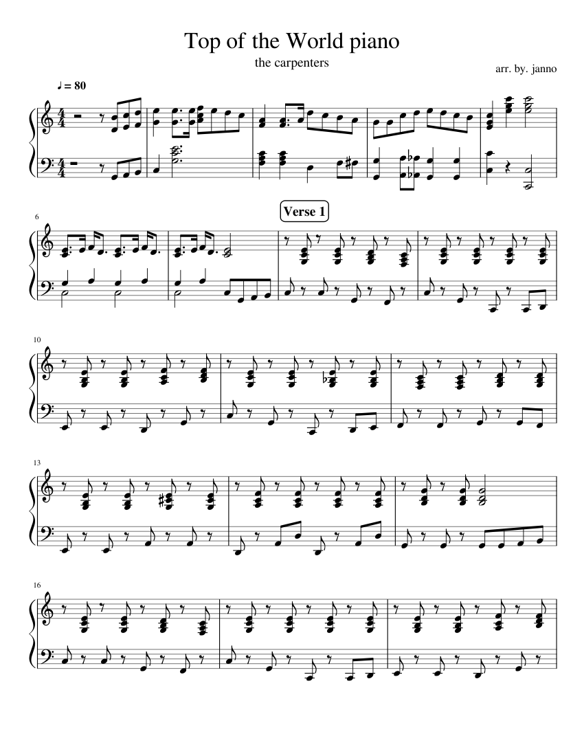 Top of the World piano Sheet music for Piano (Solo) | Musescore.com
