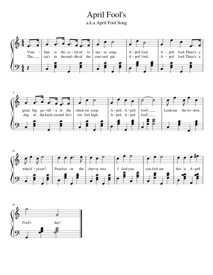 April Fool S Sheet Music For Piano Solo Download And Print In Pdf Or Midi Free Sheet Music With Lyrics Musescore Com