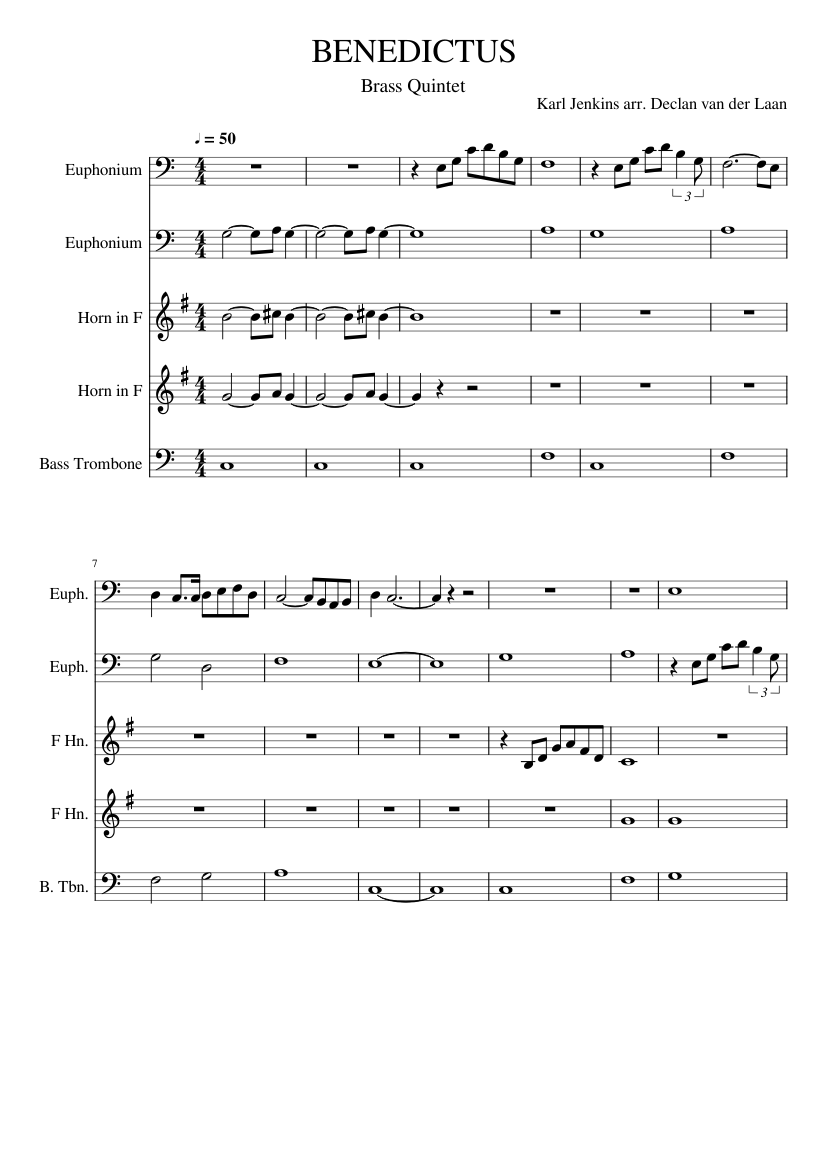 Bendictus Sheet Music For French Horn Euphonium Trombone Bass Mixed Quintet Musescore Com