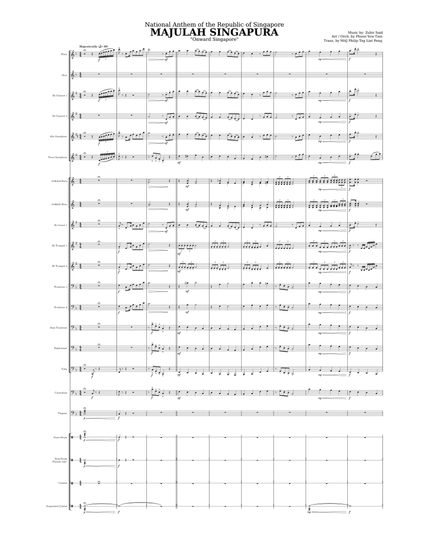 Majulah Singapura Band Sheet Music For Trumpet In B Flat Trombone Flute Drum Group More Instruments Concert Band Musescore Com