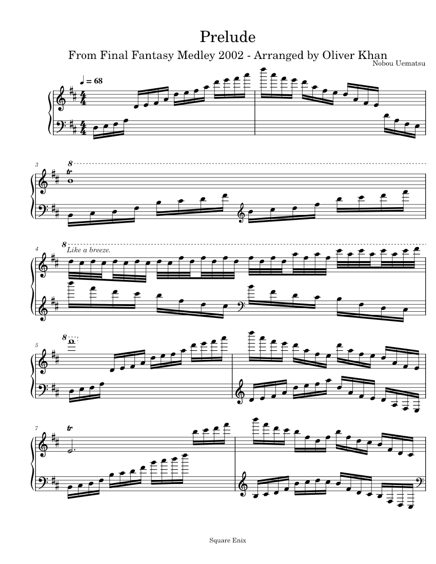 Final Fantasy Prelude Distant Worlds Medley 2002 Sheet music for
