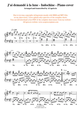 Free J'ai Demandé À La Lune by Indochine sheet music | Download PDF or  print on Musescore.com