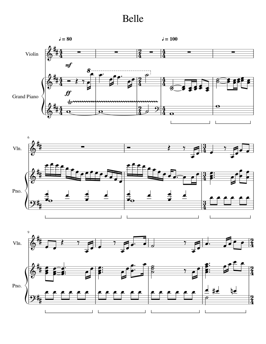 Belle Sheet music for Piano, Violin (Solo) | Musescore.com