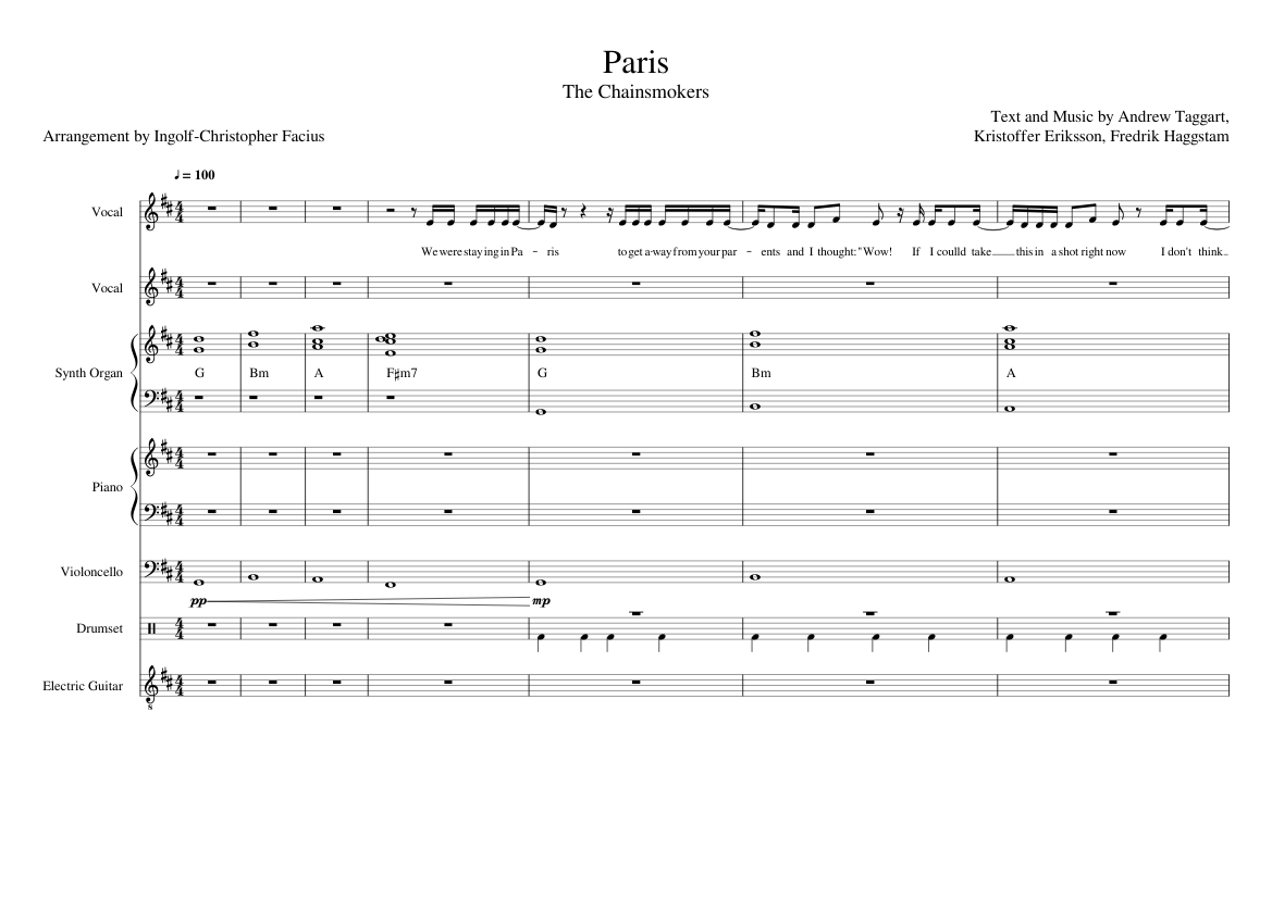 Paris - The Chainsmokers Sheet music for Piano, Vocals, Cello, Guitar &  more instruments (Mixed Ensemble) | Musescore.com