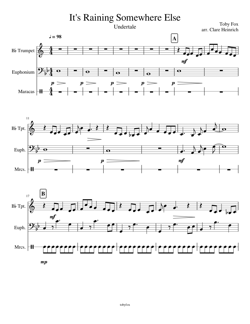 It S Raining Somewhere Else Undertale Sheet Music For Trumpet In B Flat Euphonium Maraca Mixed Trio Musescore Com The interactive preview also shows a preview of the first page, but it's a bit slower to load. it s raining somewhere else