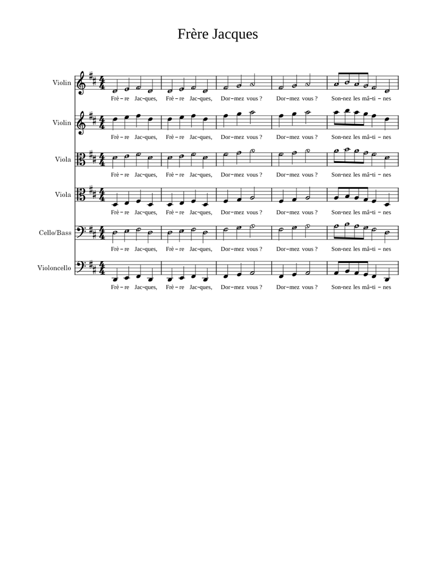 Frère Jacques Sheet music for Violin, Viola, Cello (Solo) | Musescore.com