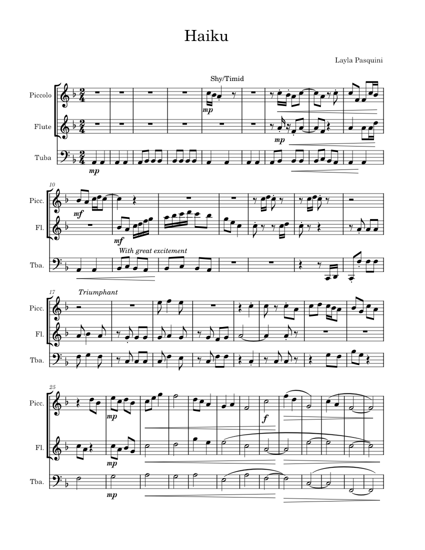 Haiku Sheet music for Tuba, Flute piccolo, Flute (Mixed Trio ...