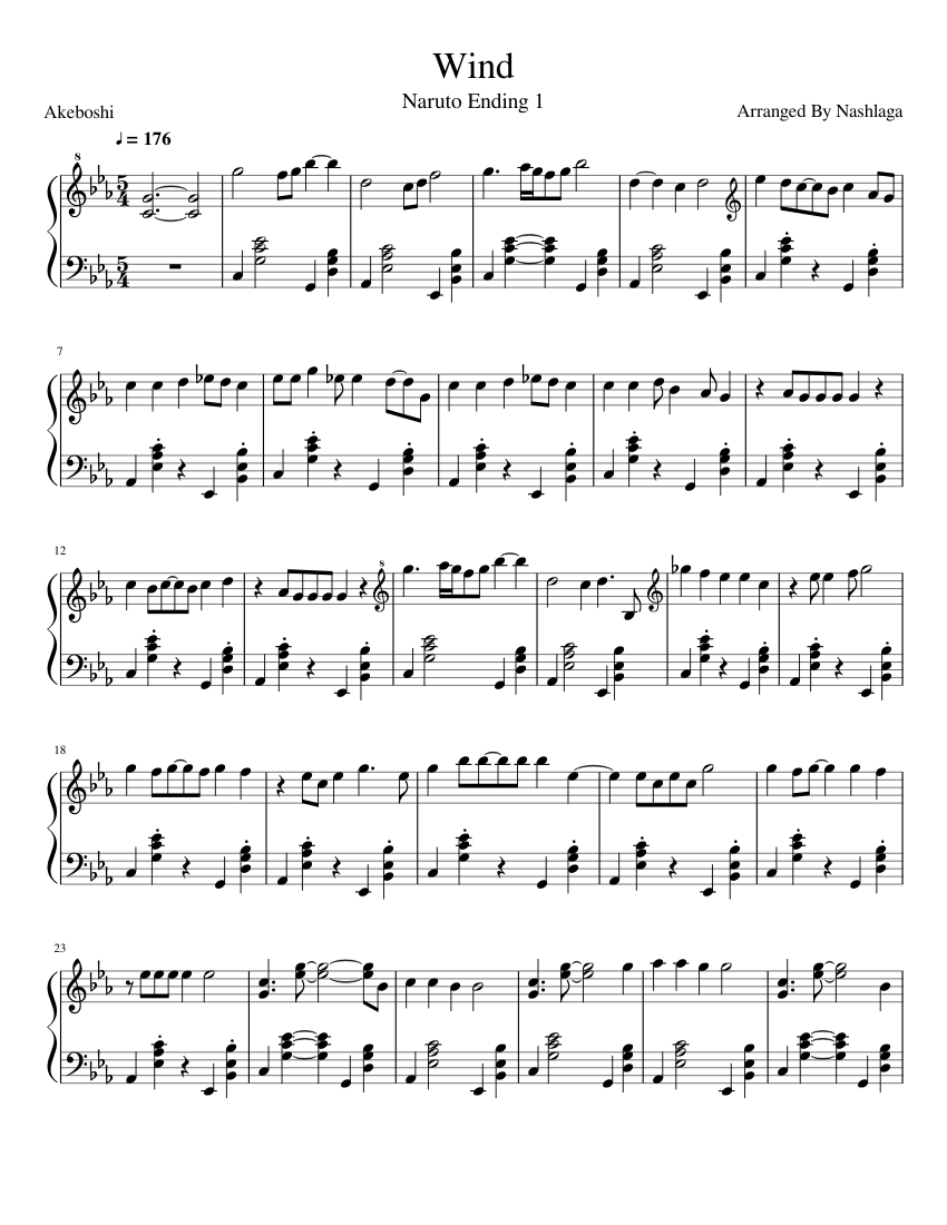 Wind Piano Sheet Music (Naruto Ending 1) Sheet music for Piano (Solo) |  Musescore.com