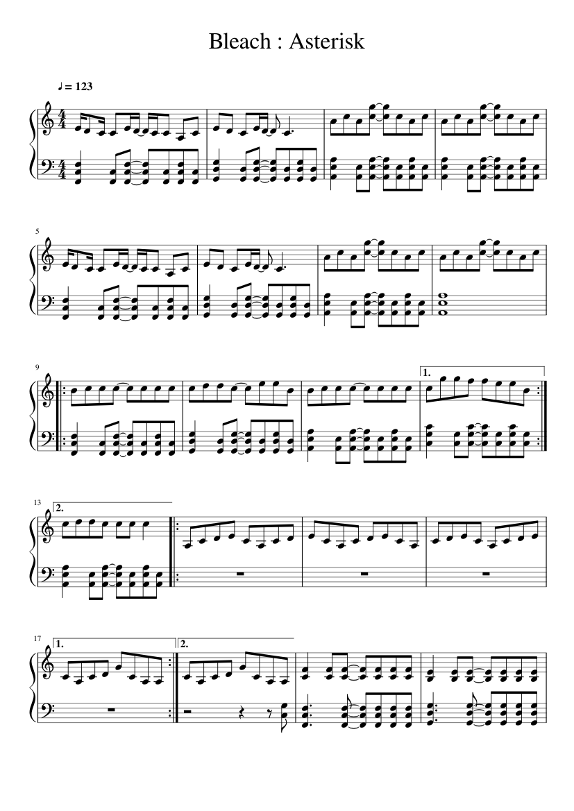 Asterisk - Bleach Sheet Music for Piano (Solo) | MuseScore.com