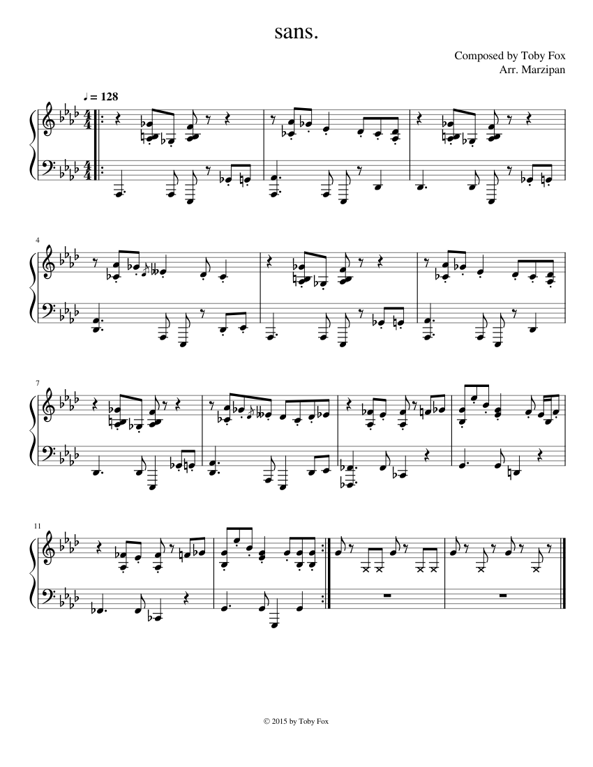 sans. (from Undertale, for piano) Sheet music for Piano (Solo) Easy