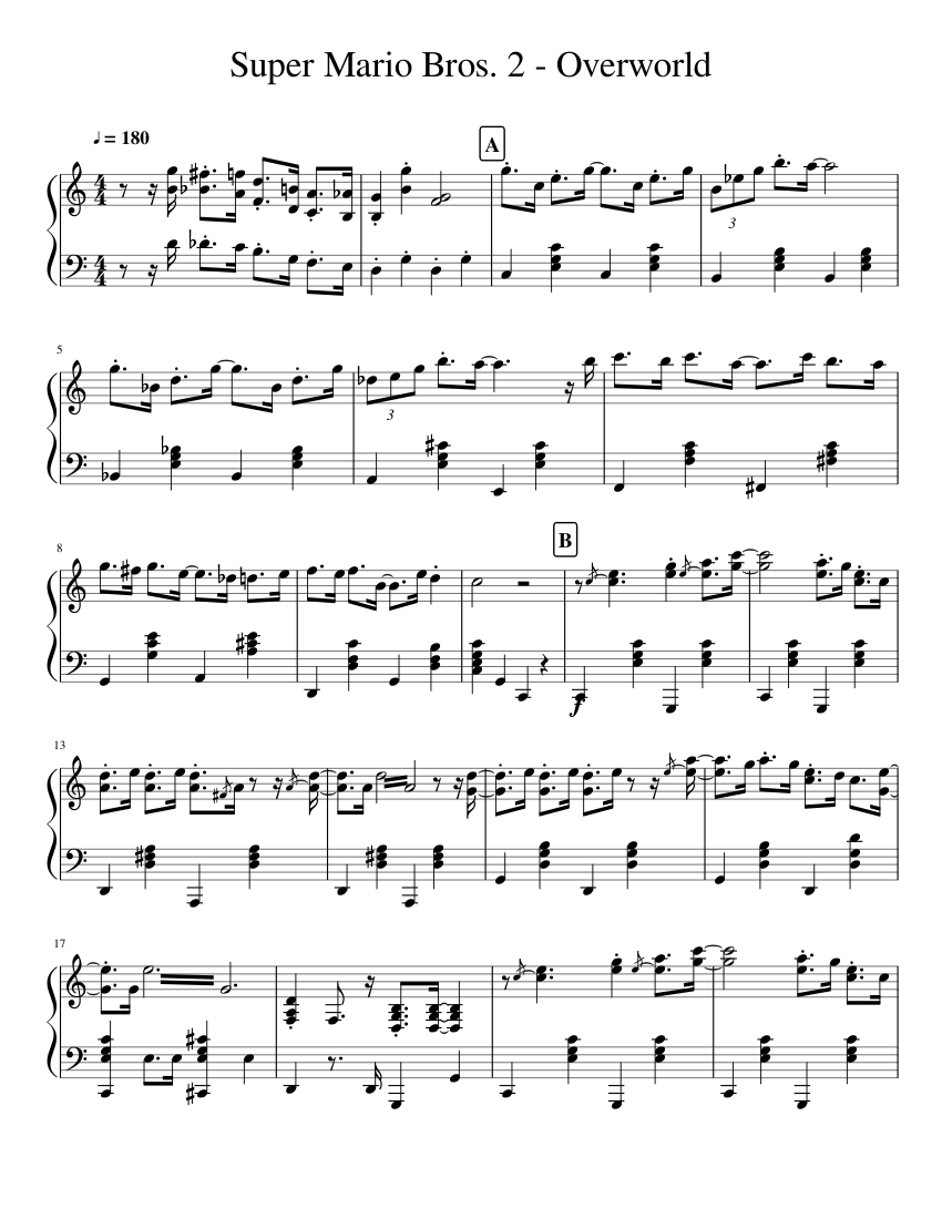 Super Mario Bros. 2 - Overworld (Piano) Sheet music for Piano (Solo) |  Musescore.com