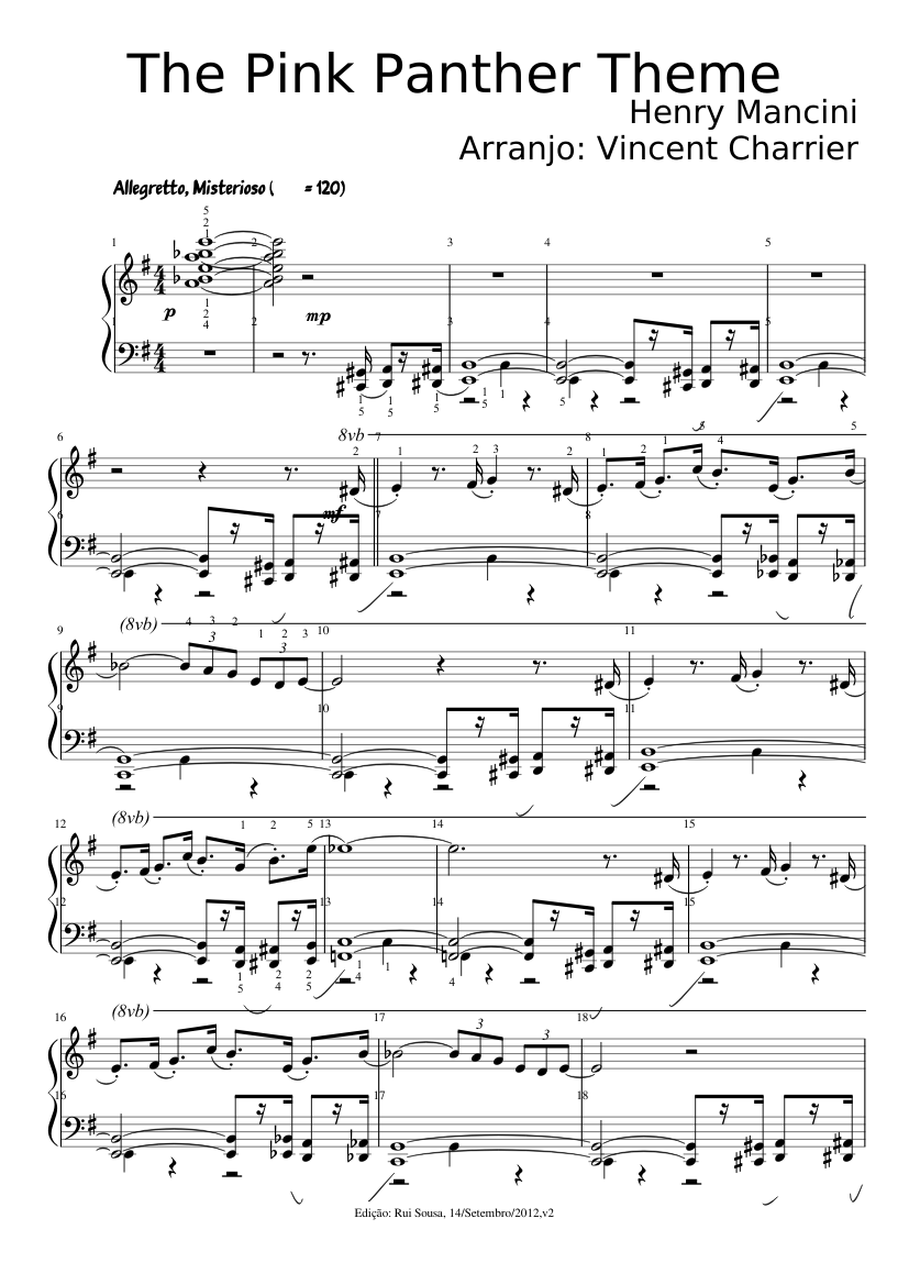 The Pink Panther Theme - Henry Mancini - Piano version Sheet music for  Piano (Solo) Easy | Musescore.com