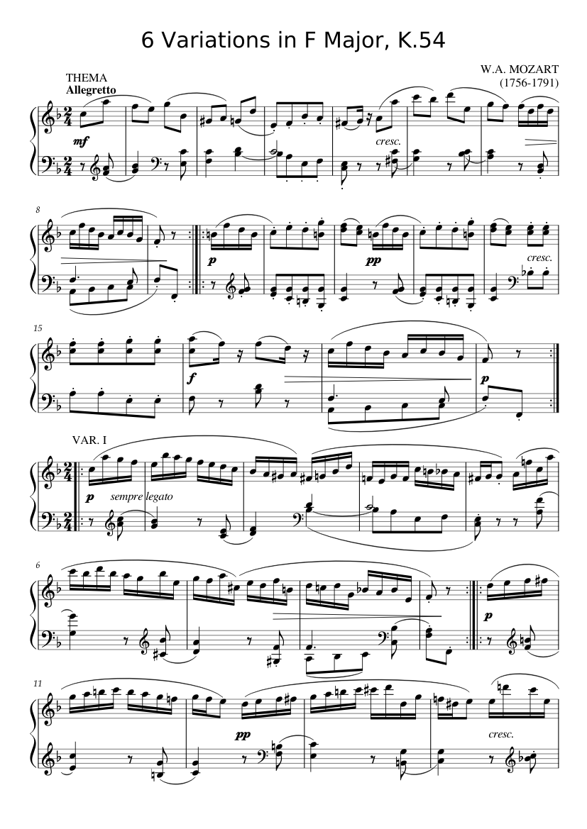 6 Variations in F major K.54