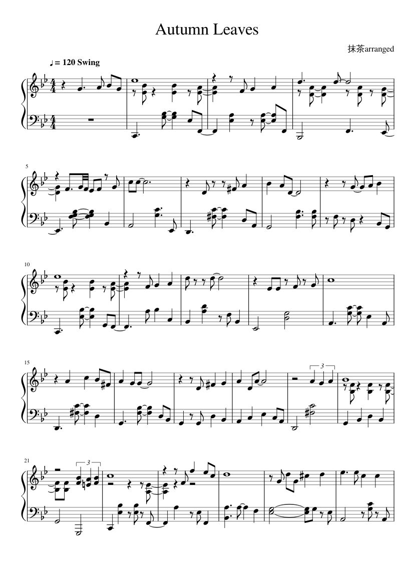 Autumn Leaves Jazz Piano Sheet music for Piano (Solo) | Musescore.com