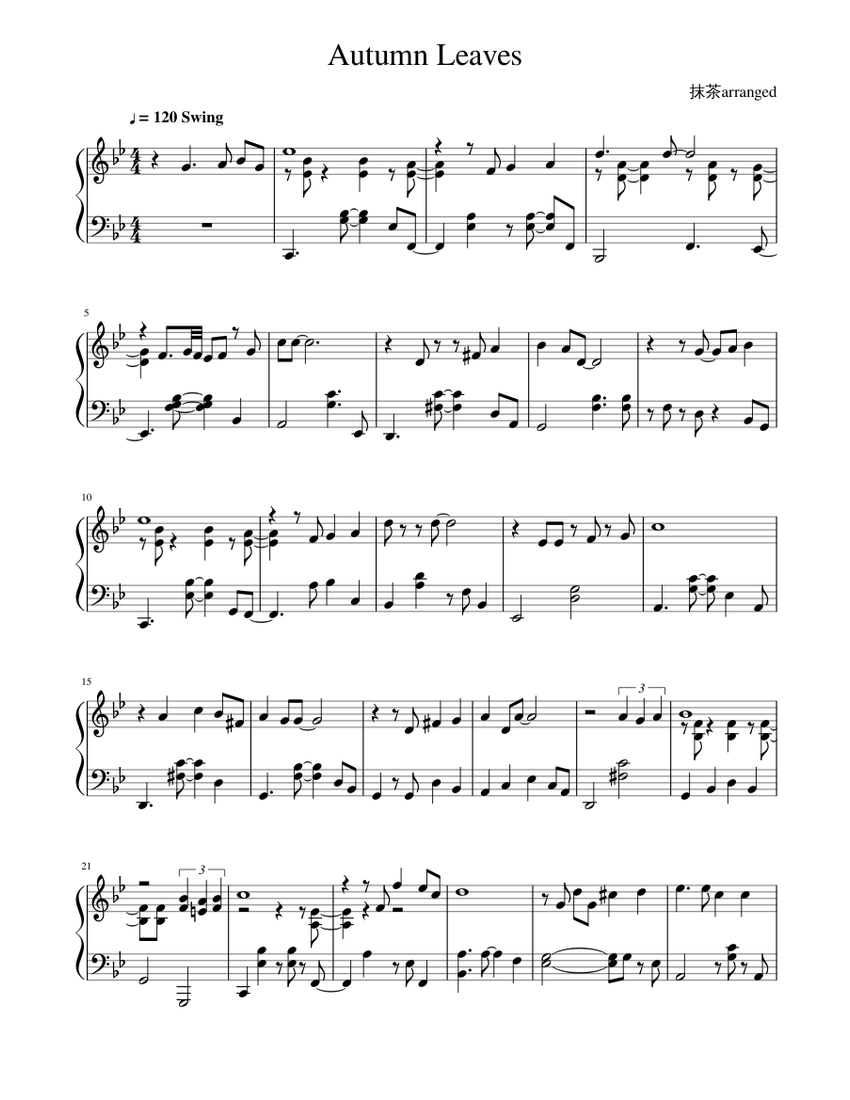 Autumn Leaves Jazz Piano Sheet music for Piano (Solo) | Musescore.com