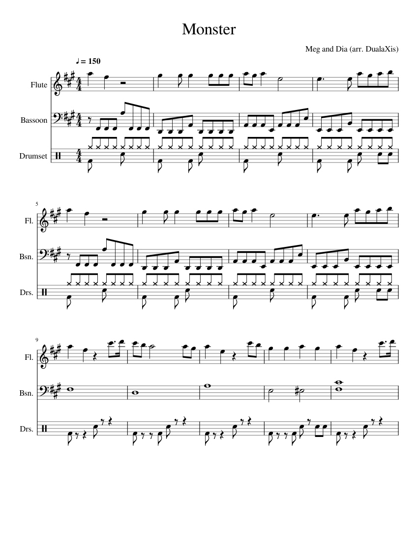 Download and print in PDF or MIDI free sheet music for Monster by Meg &...