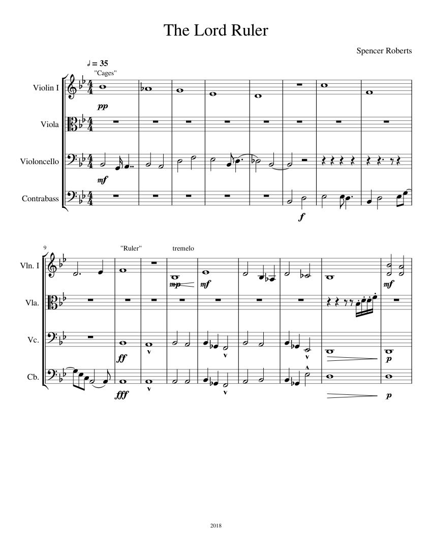 The Lord Ruler Sheet music for Contrabass, Violin, Viola, Cello (String ...