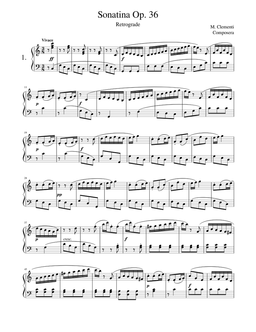 Clementi Sonatina Op. 36 no. 1 retrograde version Sheet music for Piano ...