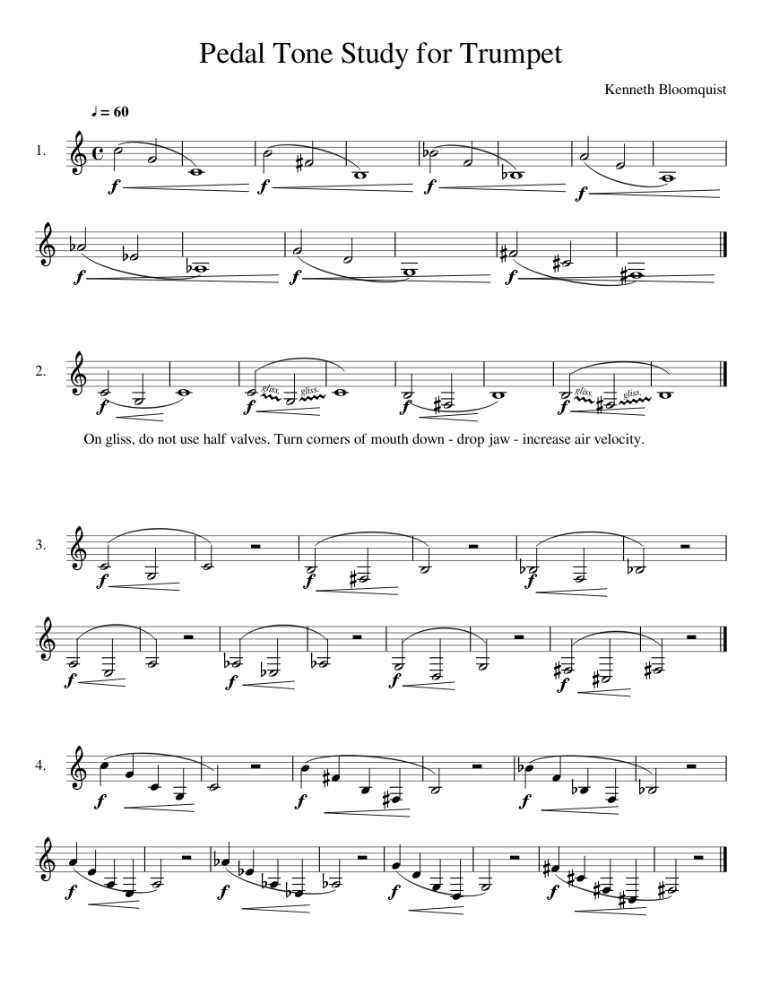 Pedal Tone Study for Trumpet piano tutorial