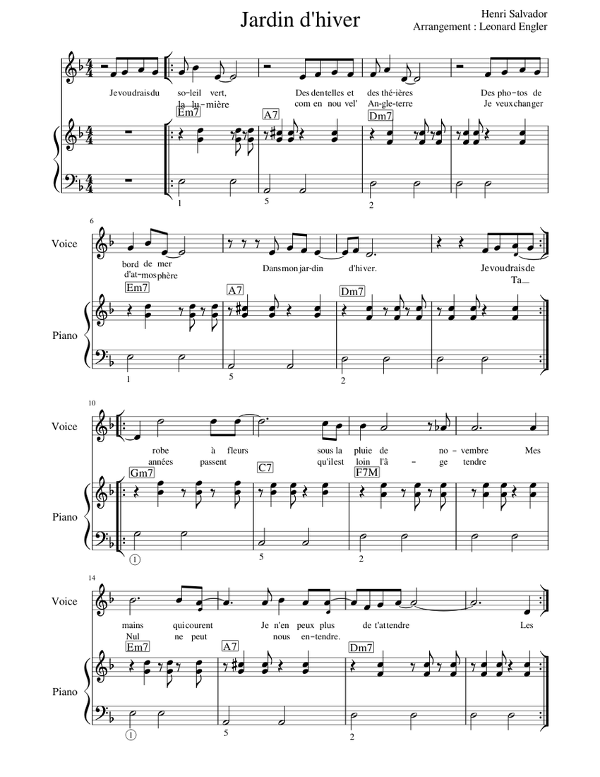 Henri SALVADOR - Jardin d'hiver Sheet music for Piano, Vocals (Solo) |  Musescore.com