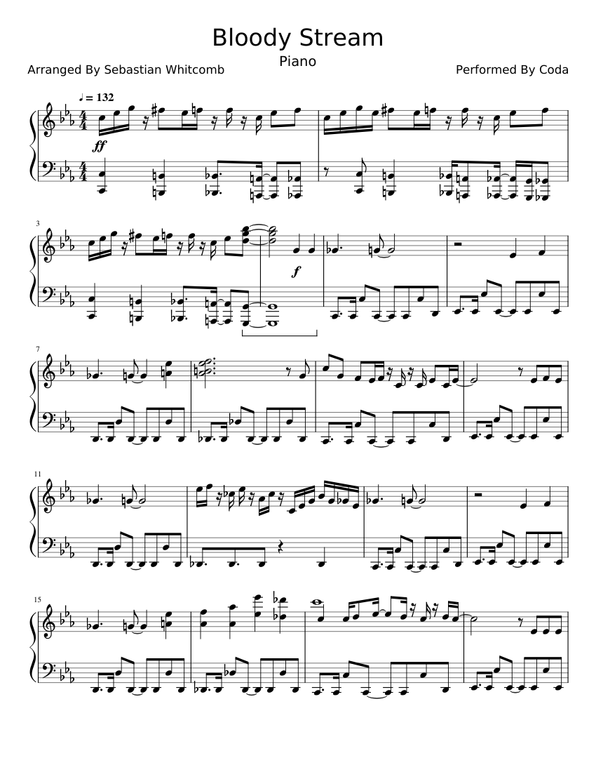 Bloody Stream From Jojo S Bizarre Adventure Sheet Music For Piano Solo Musescore Com - bloody stream roblox piano sheet