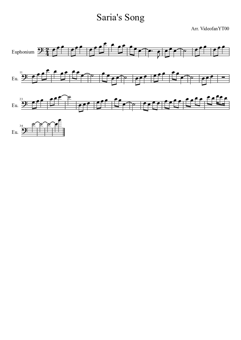 Saria S Song Sheet Music For Euphonium Solo Musescore Com