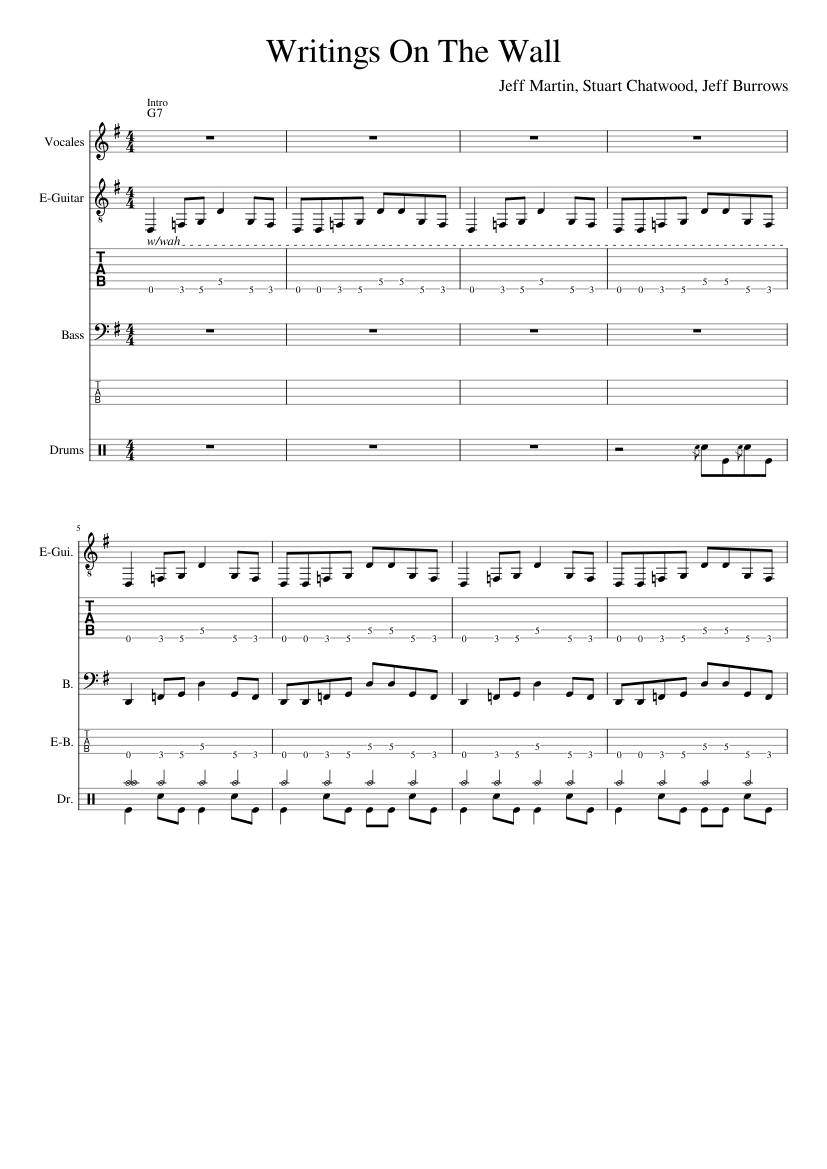 Writings On The Wall Sheet music for Vocals, Guitar, Bass guitar, Drum  group (Rock band) | Musescore.com