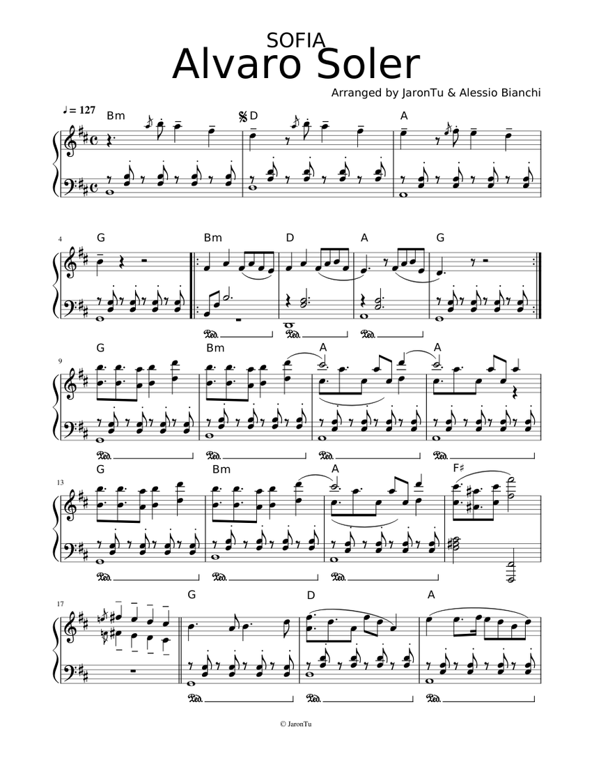Sofia - Alvaro Soler (piano) Sheet music for Piano (Solo) | Musescore.com