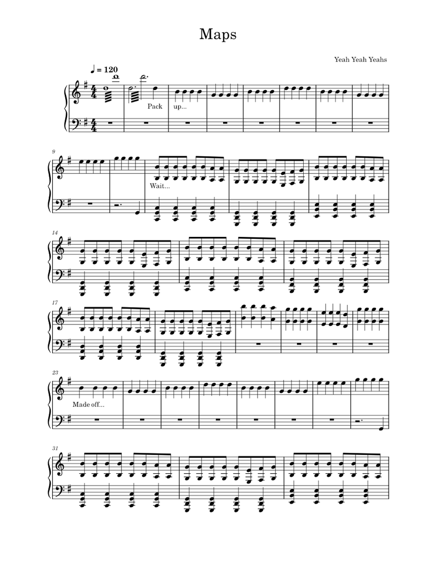 Maps Yeah Yeah Yeahs Sheet Music For Piano Solo Musescore Com   Score 0 @850x1100