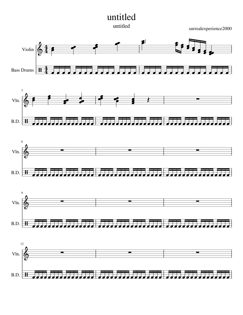 untitled Sheet music for Violin, Bass drum (Mixed Duet)