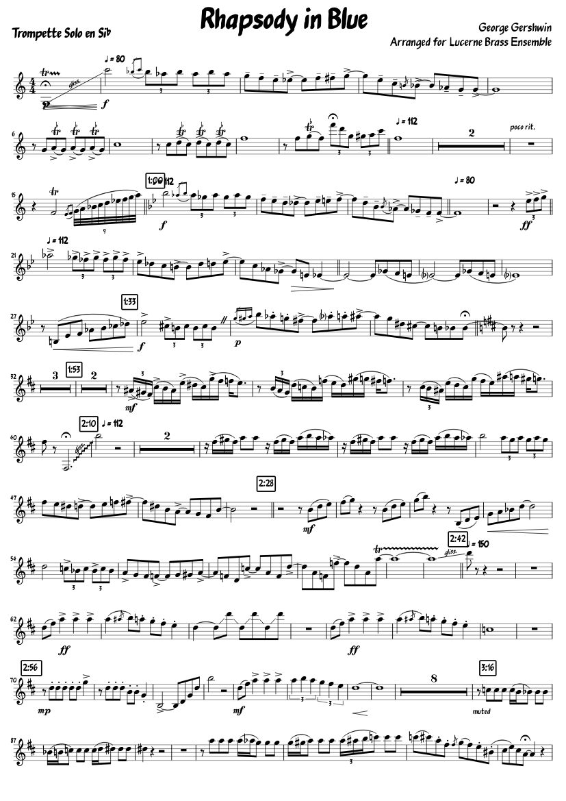 Gershwin - Rhapsody in Blue (Reinhold Friedrich Trumpet Solo, Lucerne  Festival 2013) Sheet music for Trumpet in b-flat (Brass Ensemble) |  Musescore.com