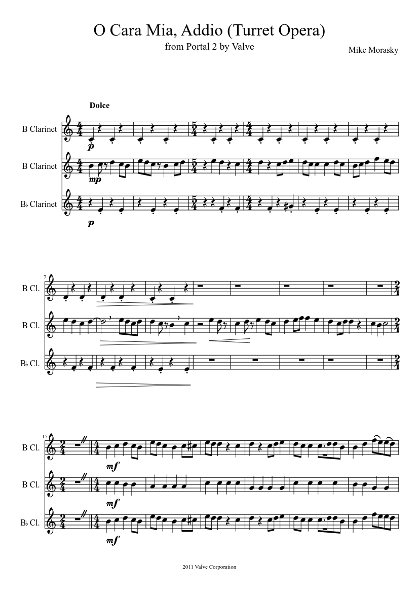 Cara Mia Addio (Portal 2) Sheet music for Clarinet other (Solo) |  Musescore.com