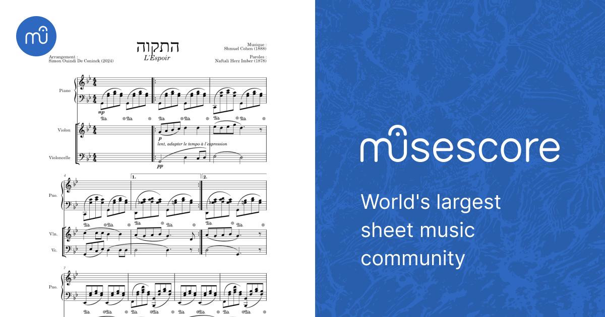 Hatikvah – Samuel Cohen Hatikvah - Piano, Violin &amp; Cello Sheet music ...