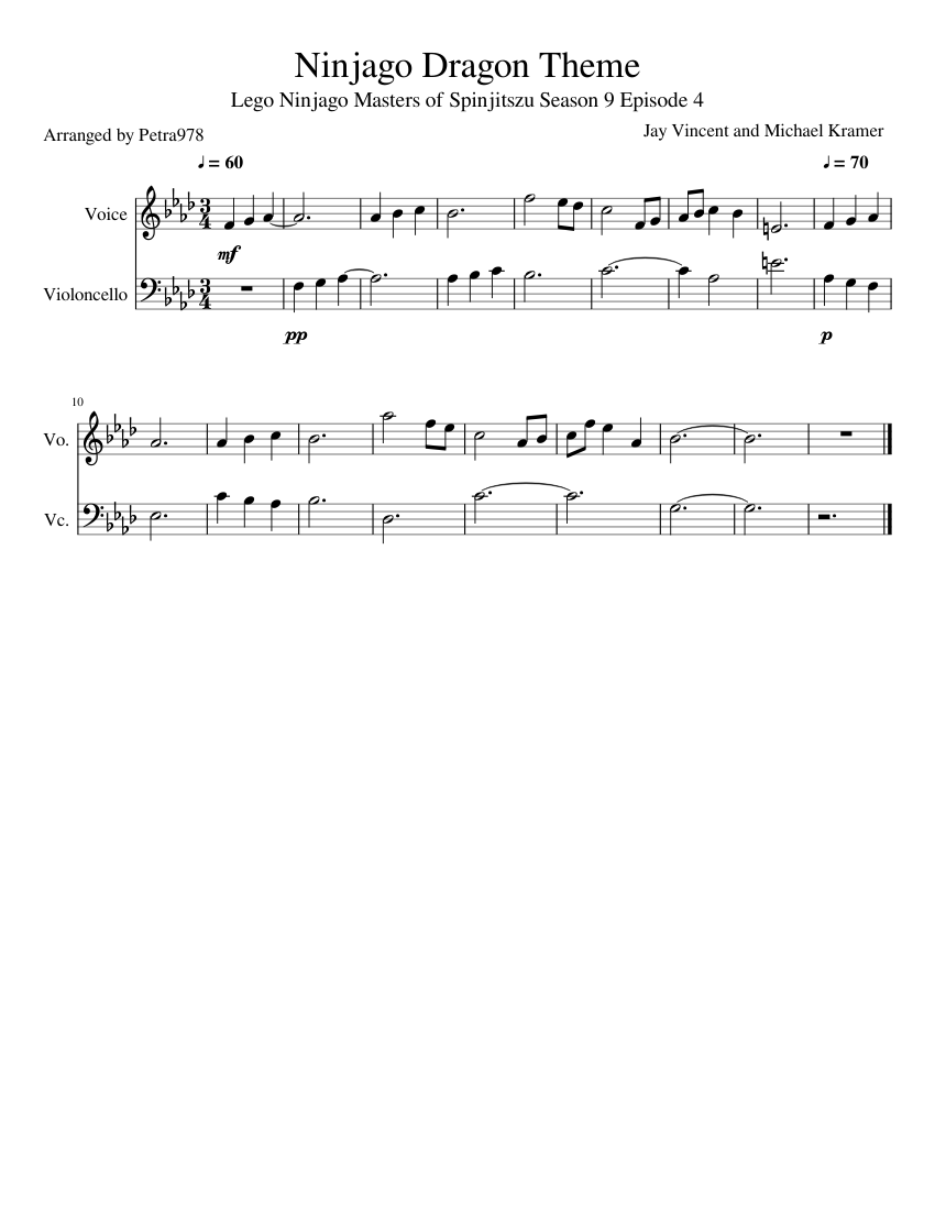 Ninjago Dragon Theme Sheet music for Vocals, Cello (String Duet) |  Musescore.com