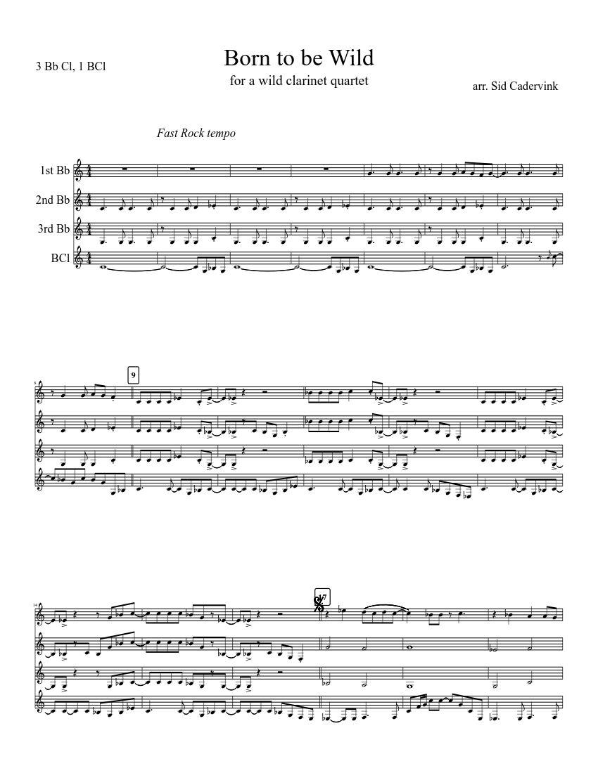 Born To Be Wild Sheet Music For Woodwinds Other Mixed Quartet Musescore Com