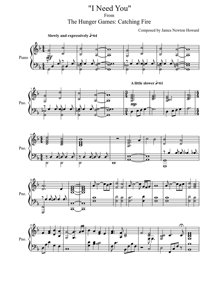 I Need You from The Hunger Games: Catching Fire - piano tutorial
