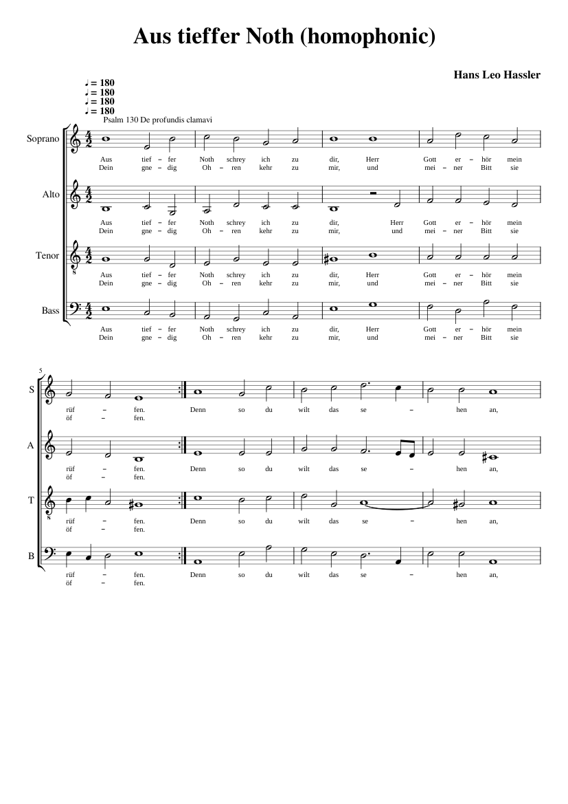 Aus tieffer Noth (homophonic)