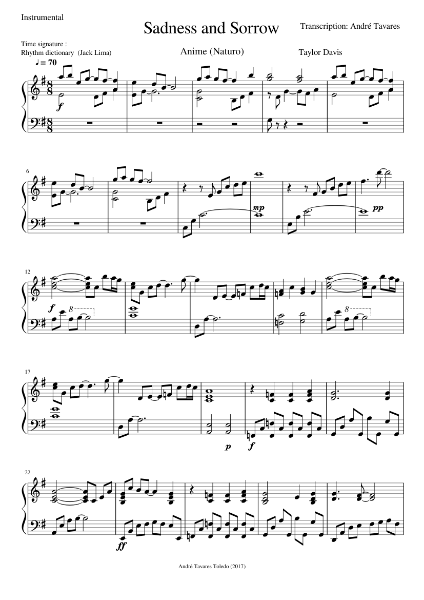 NARUTO - Sadness and Sorrow (ANIME) Sheet music for Piano (Solo) |  Musescore.com