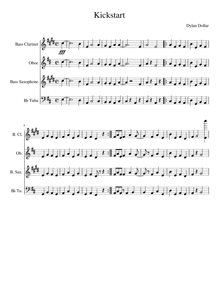 Kickstart Sheet music for Tuba, Oboe, Clarinet (Bass), Banjo & more ...