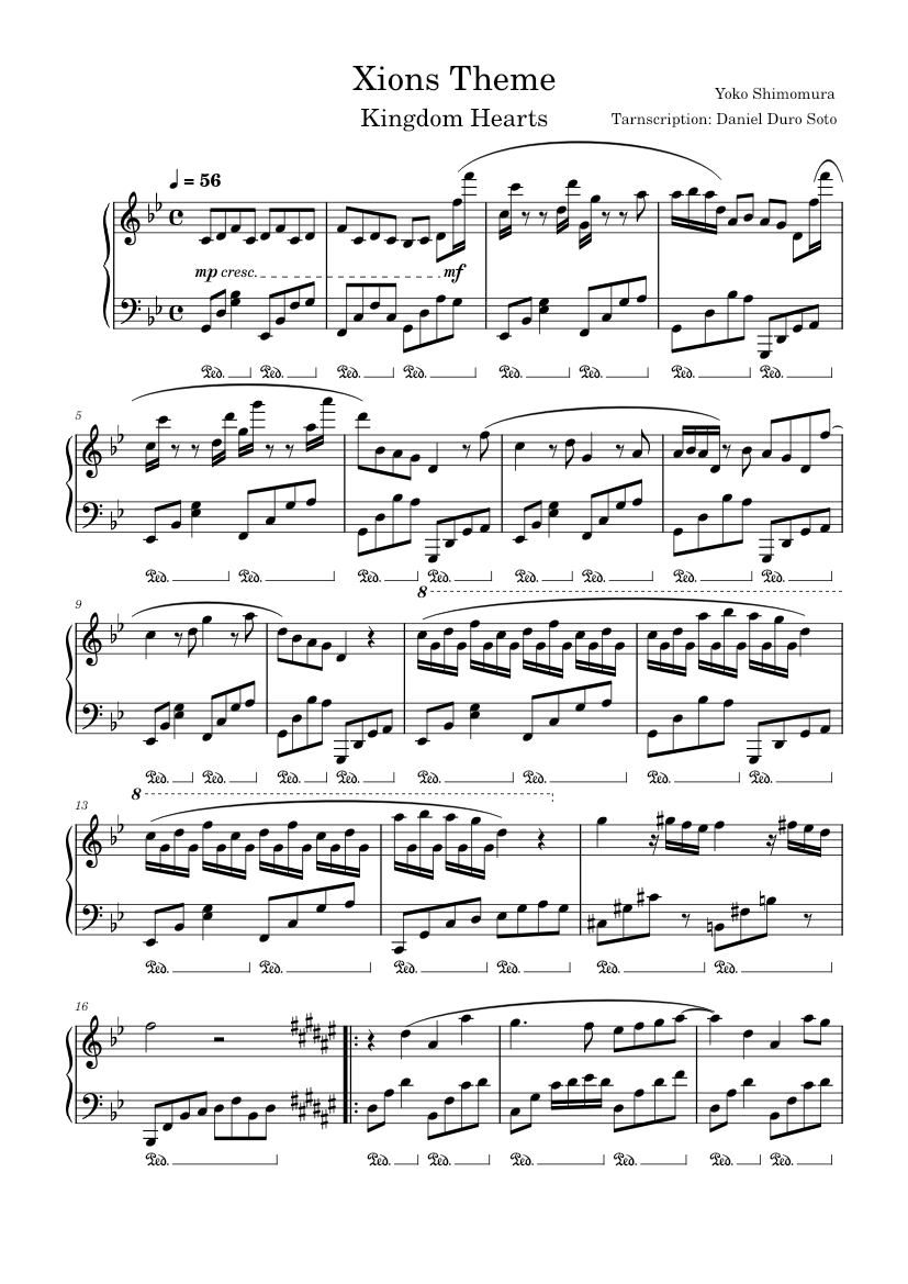 キングダム ハーツ - シオンのテーマ 楽譜 ピアノ (ソロ) | MuseScore.com
