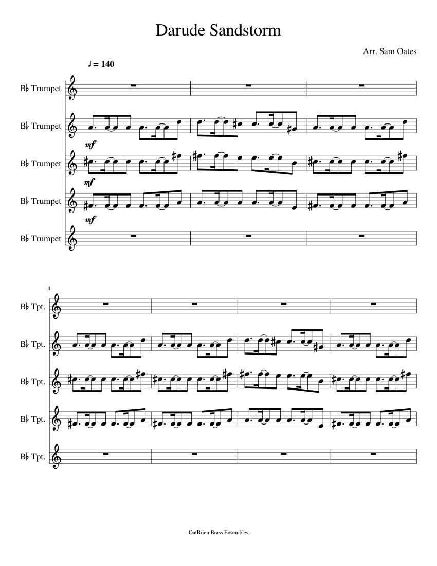 Darude SandStorm Sheet music for Trumpet in b-flat (Mixed Quintet) |  Musescore.com