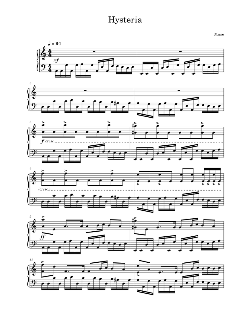 Muse Hysteria Sheet music for Piano (Solo)