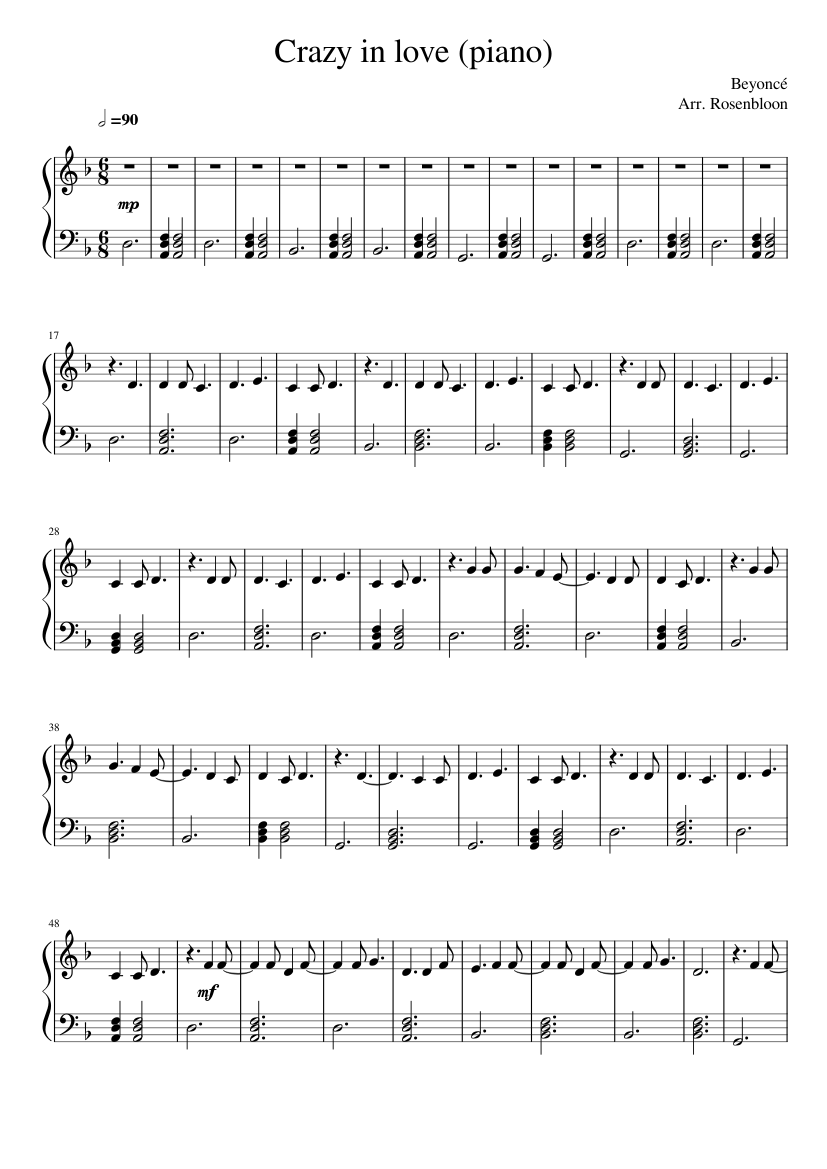 Crazy in love - Beyoncé (piano) Sheet Music for Piano (Solo) easy