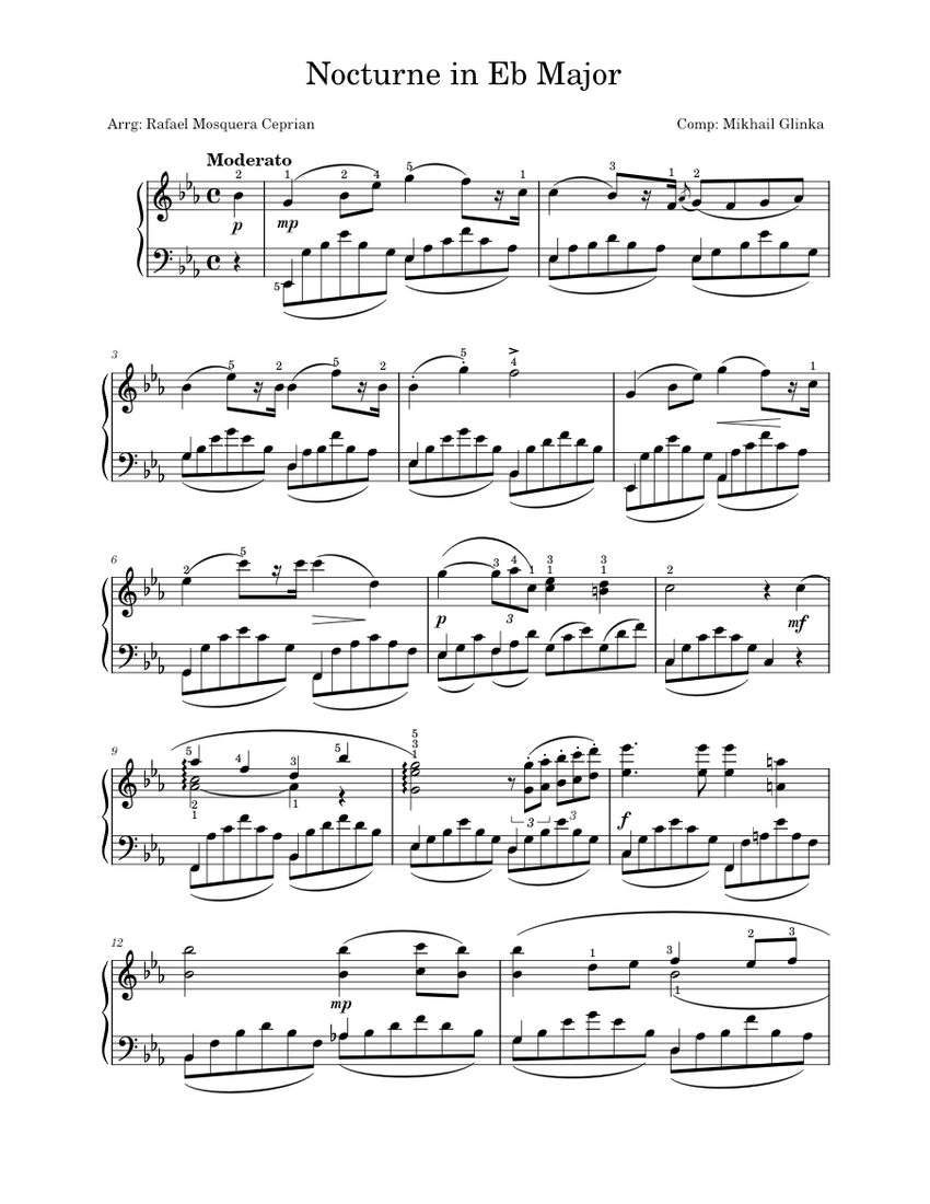 Nocturne in Eb Major – Mikhail Glinka Sheet music for Piano (Solo ...