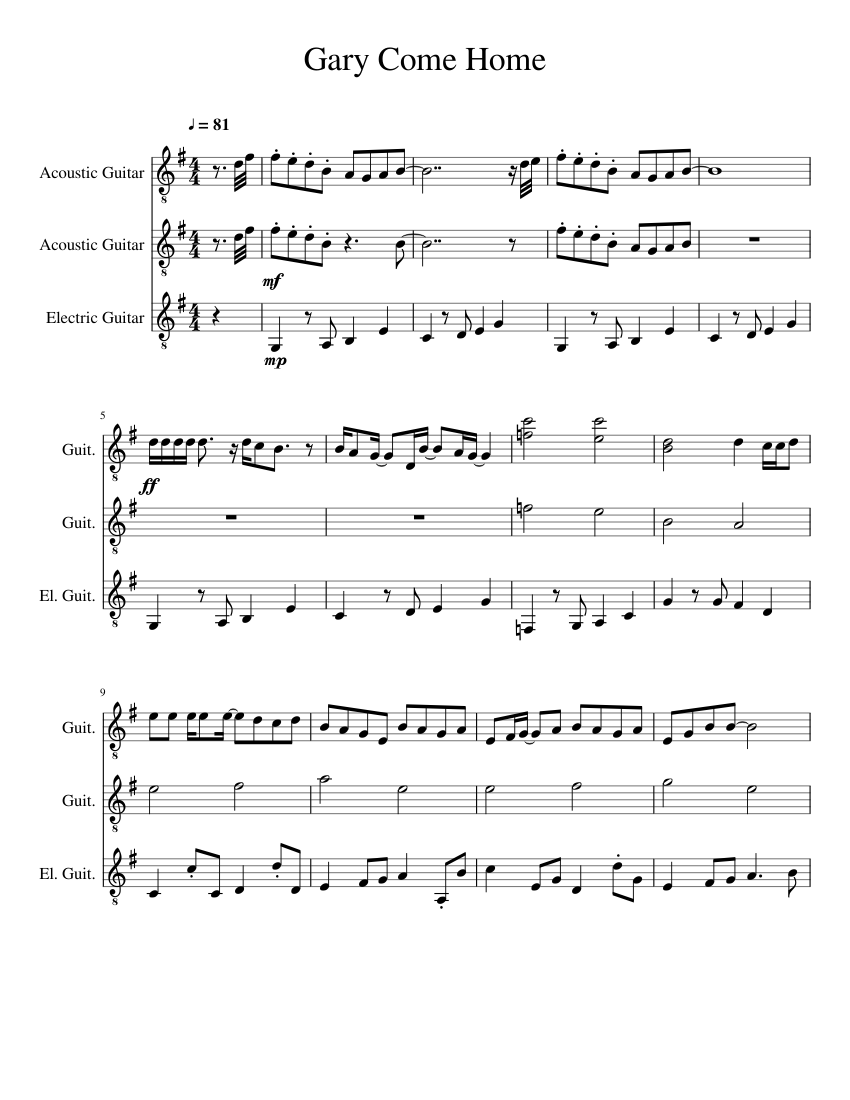 Gary Come Home Sheet music for Guitar (String Trio) | Musescore.com