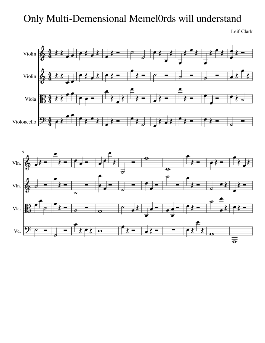 Multi verse meme Sheet music for Violin Viola Cello (String Quartet