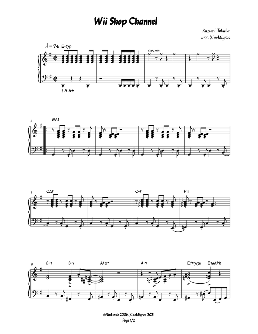 Wii Shop Channel | Piano Arrangement + Chords Sheet music for Piano ...