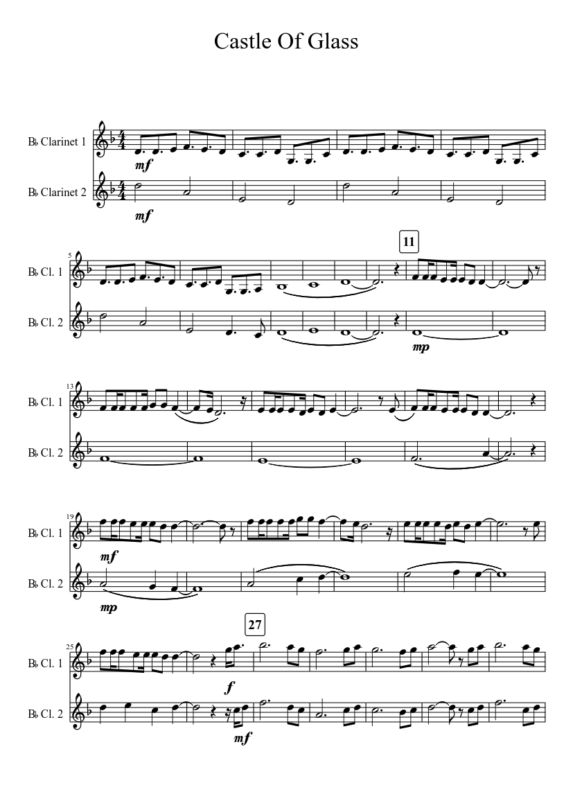 Castle Of Glass (Clarinet Duet) Sheet music for Clarinet other (Woodwind  Duet) | Musescore.com