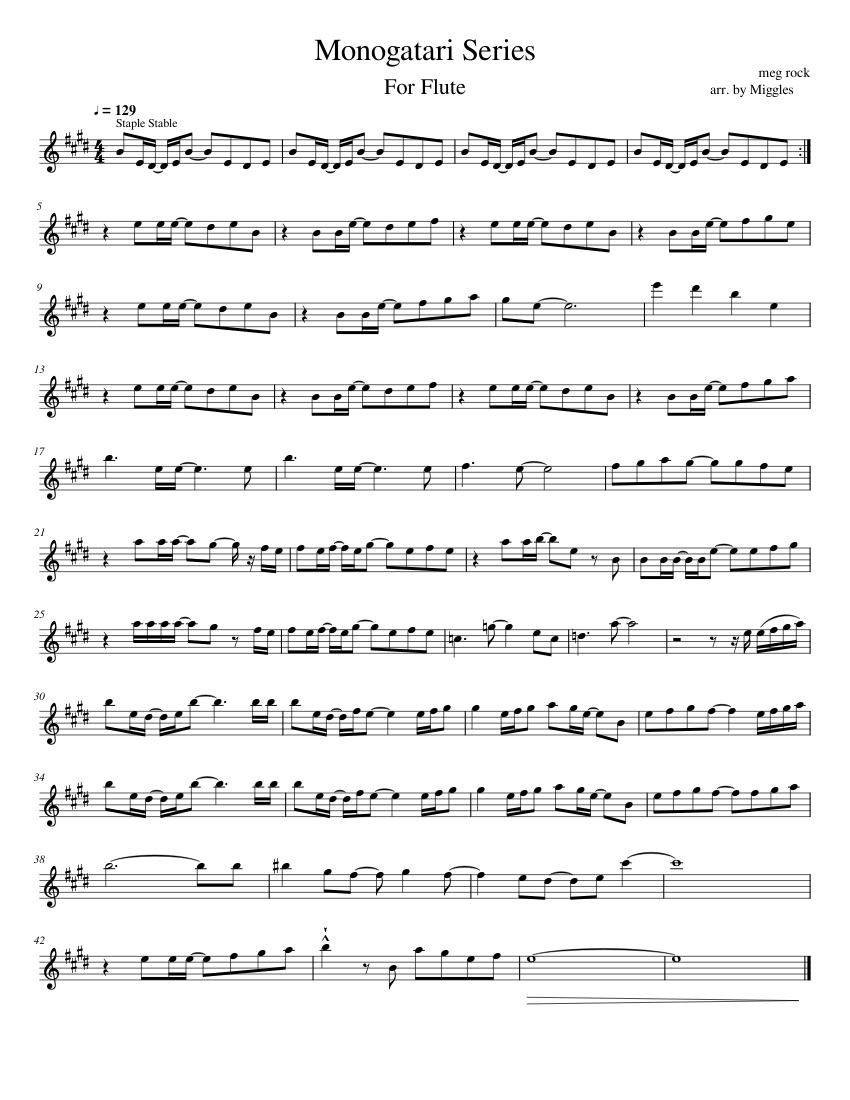 Monogatari Series Music For Flute Wip Sheet Music For Flute Solo