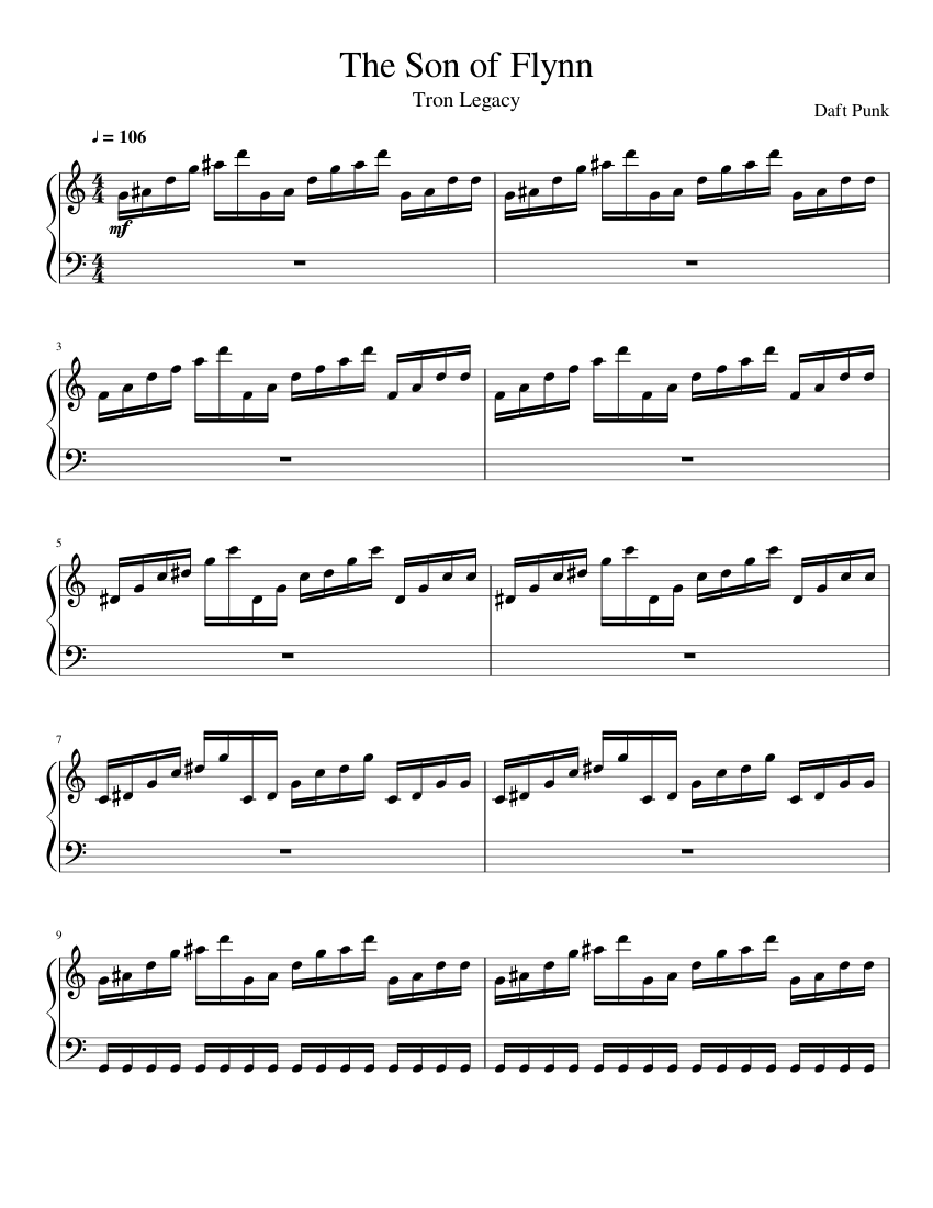 tron legacy soundtrack piano sheet